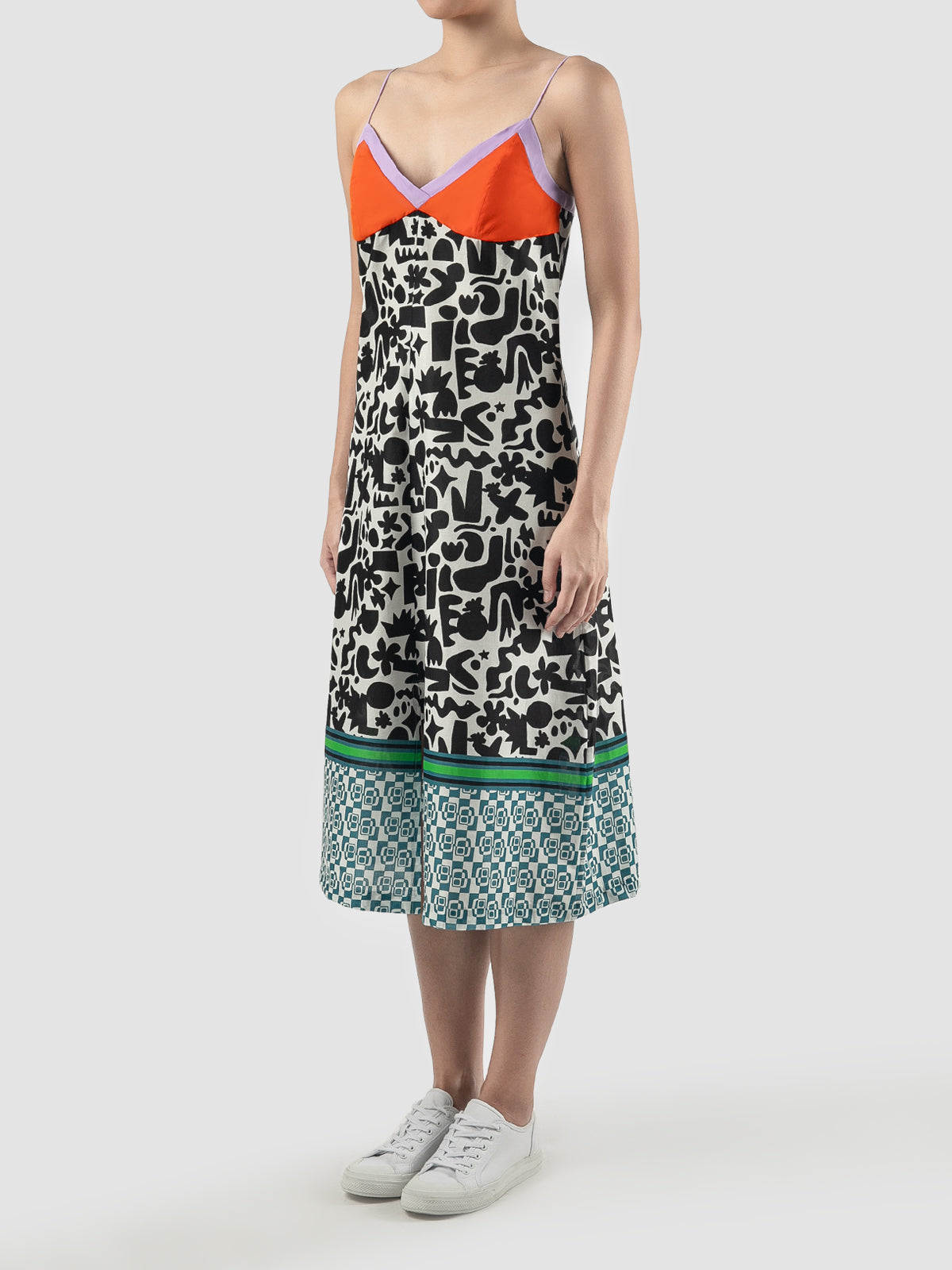 Multicolored Flo midi dress with doodle pattern