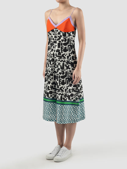 Multicolored Flo midi dress with doodle pattern