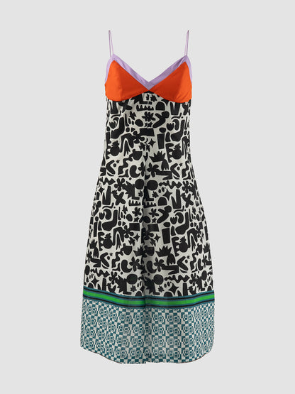 Multicolored Flo midi dress with doodle pattern