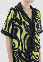Green Helma cropped shirts with Swirll pattern