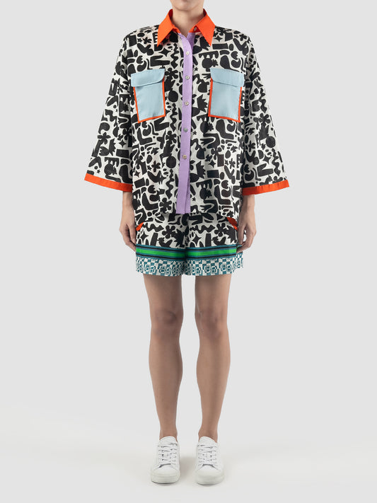 Multicolored Althea long-sleeved shirt with doodle pattern