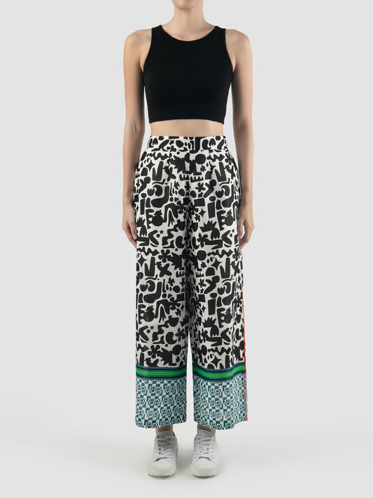 Multicolored Flo long pants with doodle pattern