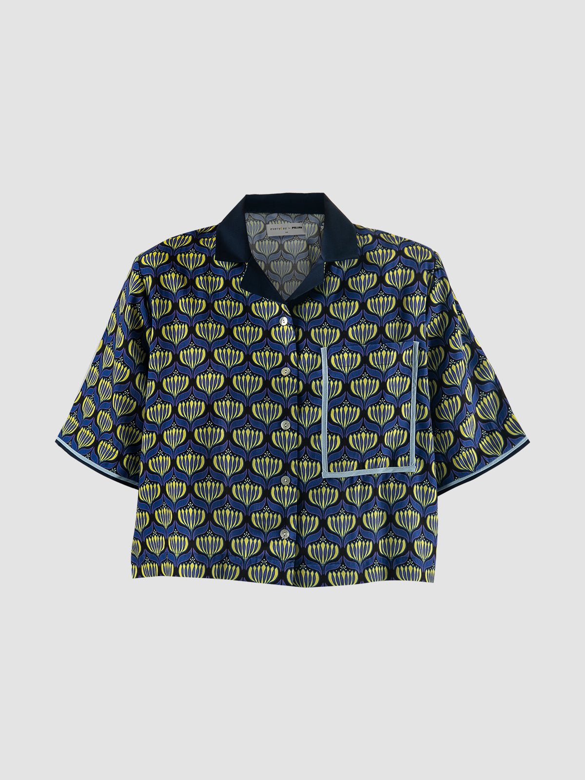 Navy Sana Lotus printed cropped shirt