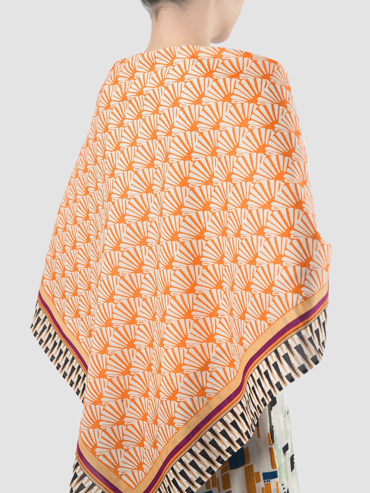 Shell Slash orange and white printed scarf