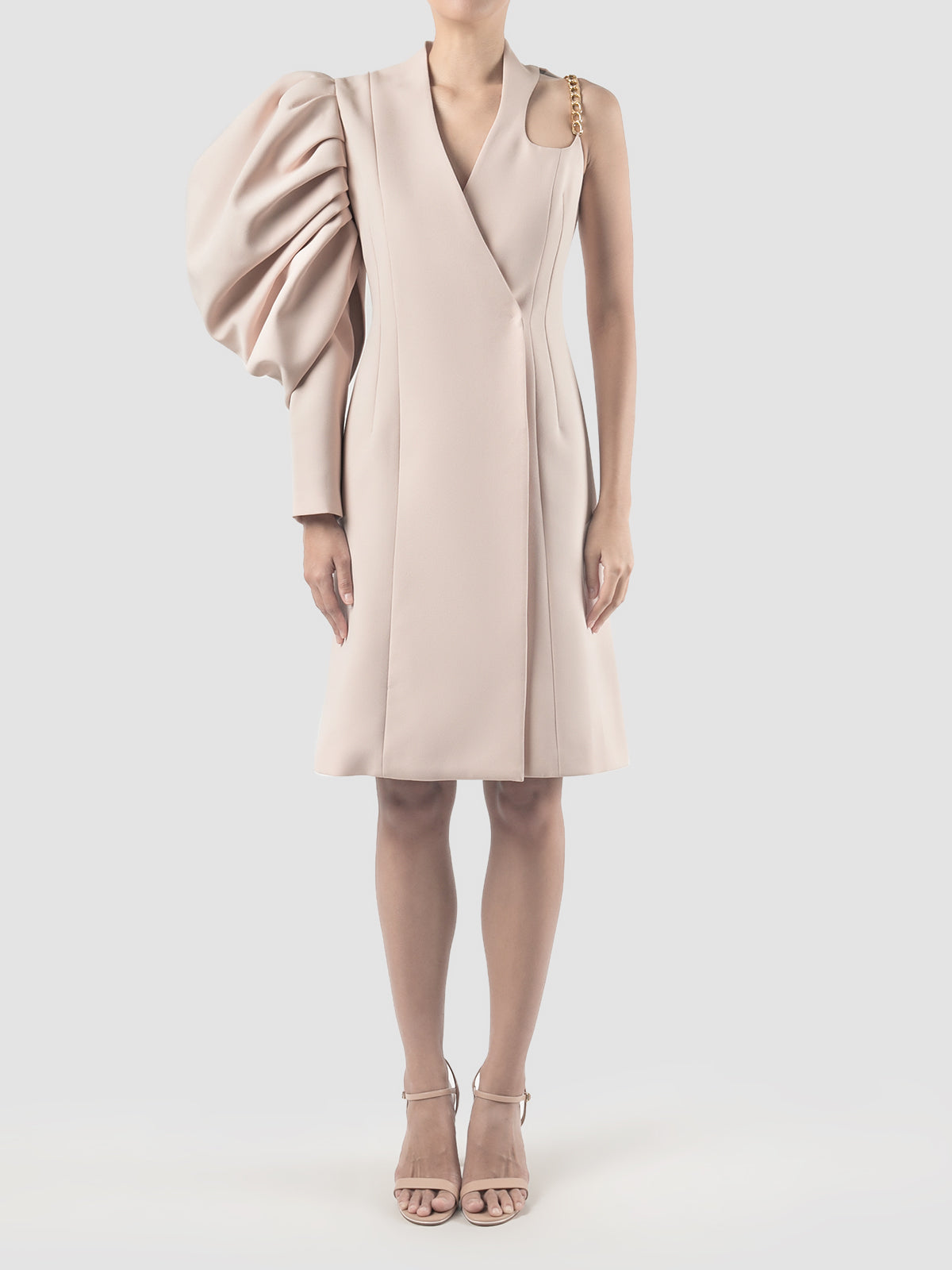 Pink Terylene Blazer Dress with Asymmetrical Sleeves PILLAR Pink Terylene Blazer Dress with Asymmetrical Sleeves PILLAR