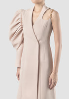 Pink terylene blazer dress with asymmetrical sleeves