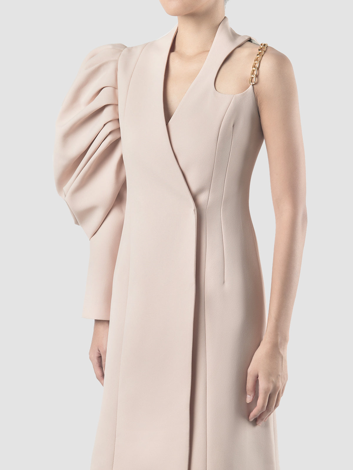 Pink Terylene Blazer Dress with Asymmetrical Sleeves – PILLAR