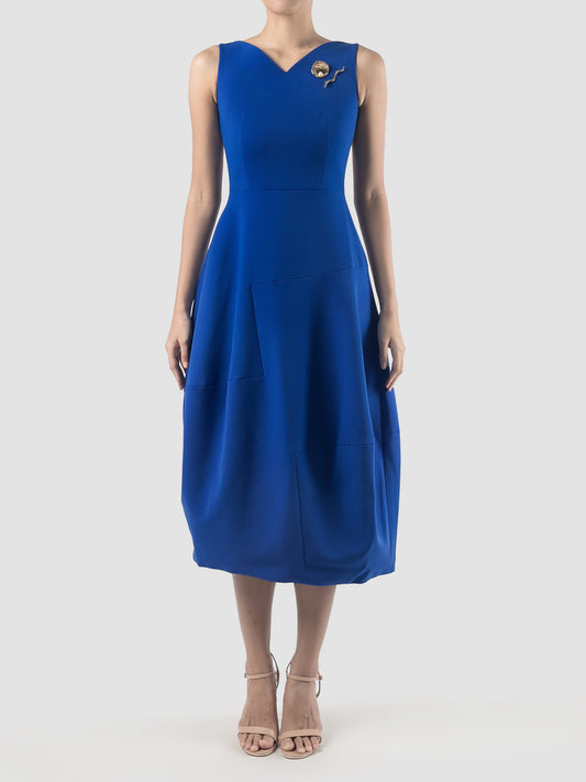 Cobalt blue v-neck paneled midi dress