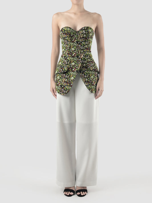 Chartreuse jacquard tailored bustier top