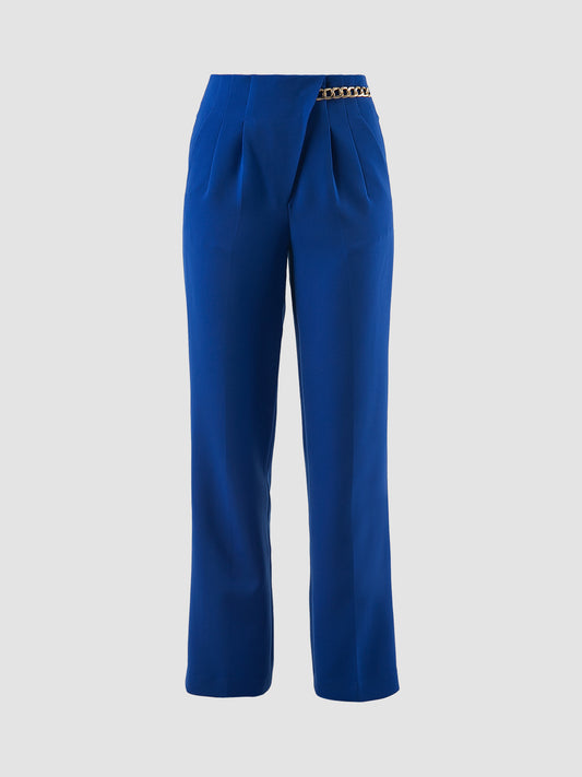 Cobalt Blue Chain-embellished Wide Leg Trousers