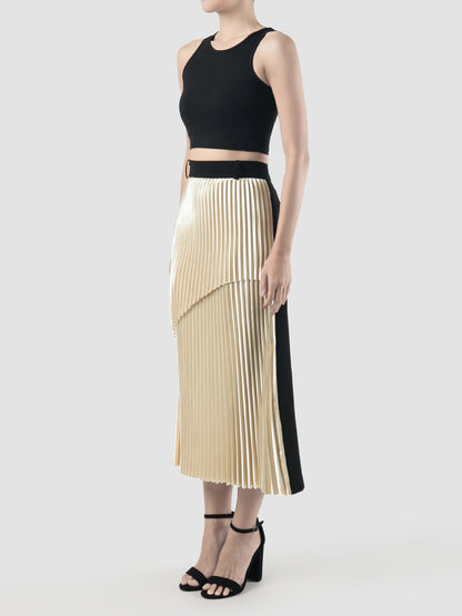 Canary, licorice black tiered pleated midi pencil skirt