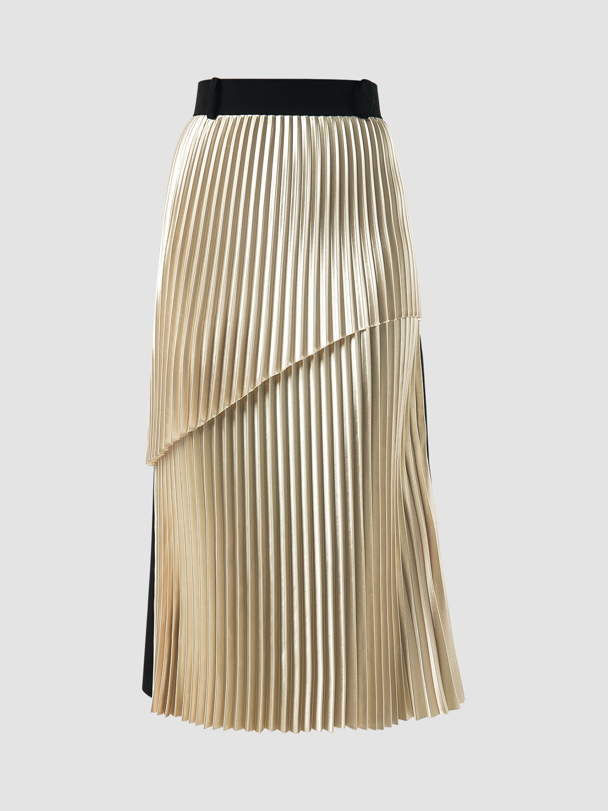 Canary, licorice black tiered pleated midi pencil skirt