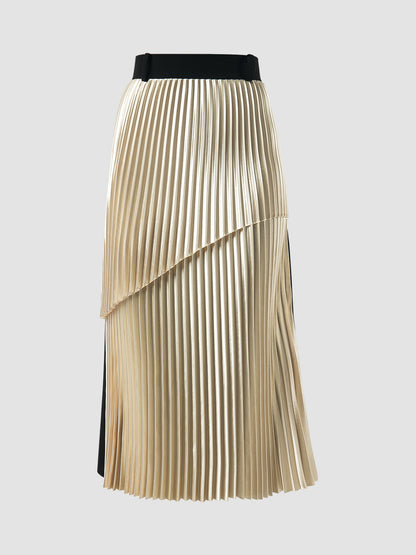 Canary, licorice black tiered pleated midi pencil skirt
