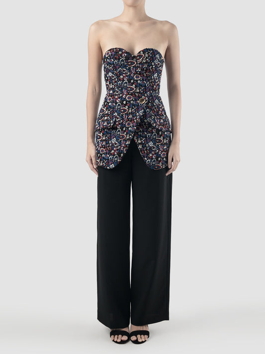 Cobalt blue jacquard tailored bustier top