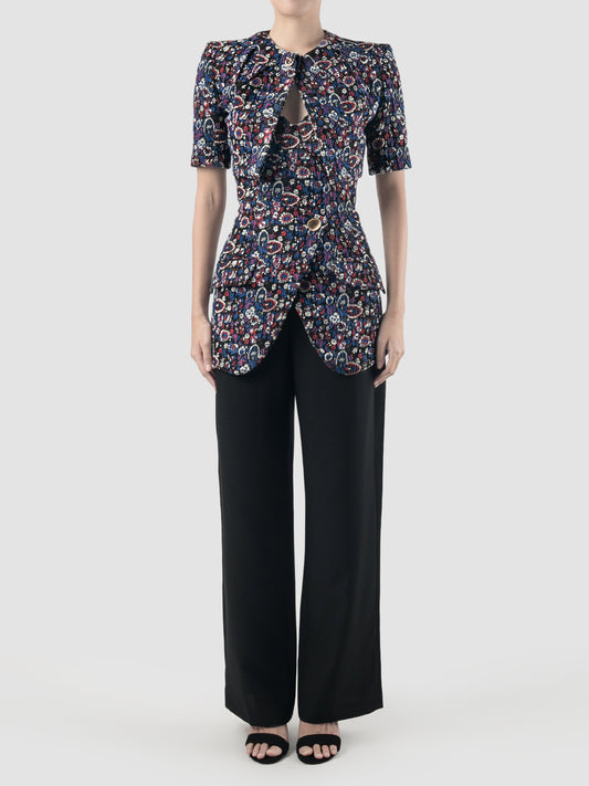 Cobalt blue jacquard cropped top