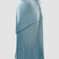 Blue tiered pleated midi pencil skirt