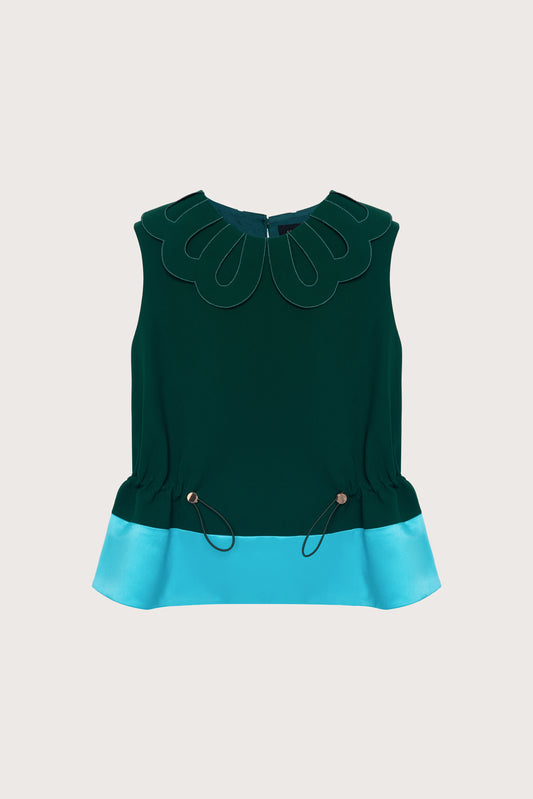 Sacramento & Cadet Blue Petal Collar Drawstring Top