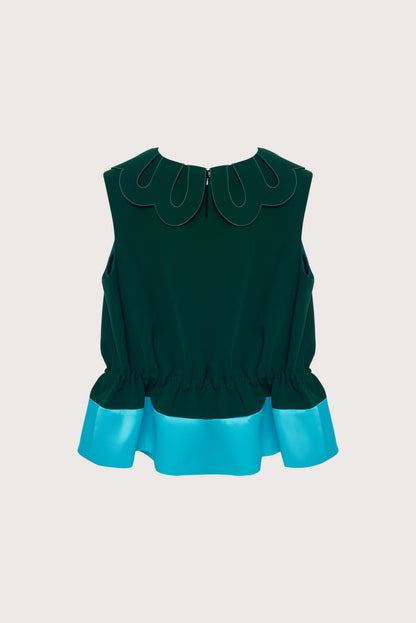 Sacramento & Cadet Blue Petal Collar Drawstring Top