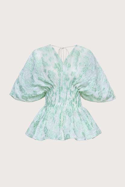 Filée Sage Sheer Cloqué Pintuck Waist Top