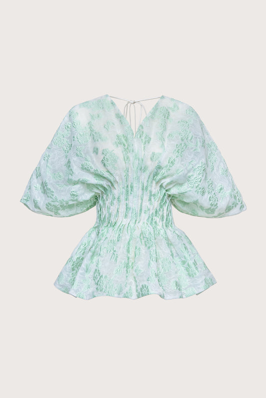 Filée Sage Sheer Cloqué Pintuck Waist Top