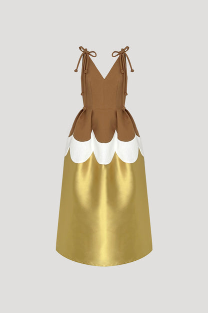 Ochre Brown & Citrine Yellow Ginkgo Dress