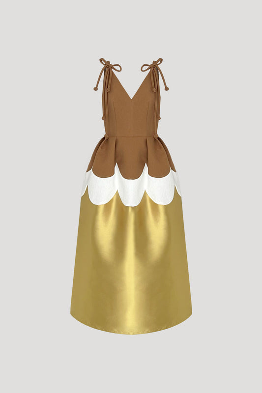 Ochre Brown & Citrine Yellow Ginkgo Dress