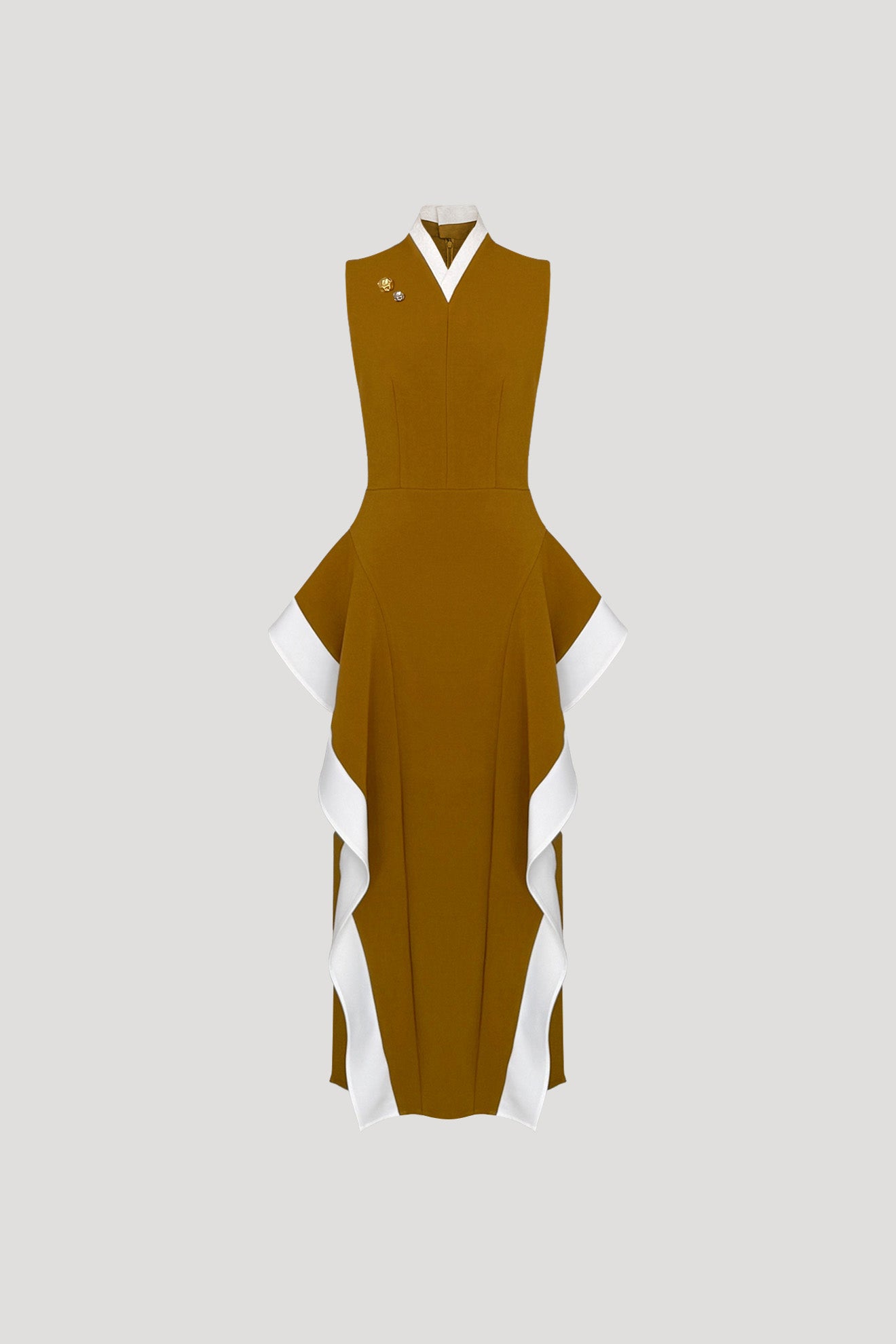 Ochre Brown & White Hibari Dress