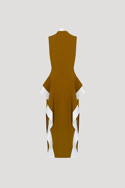 Ochre Brown & White Hibari Dress