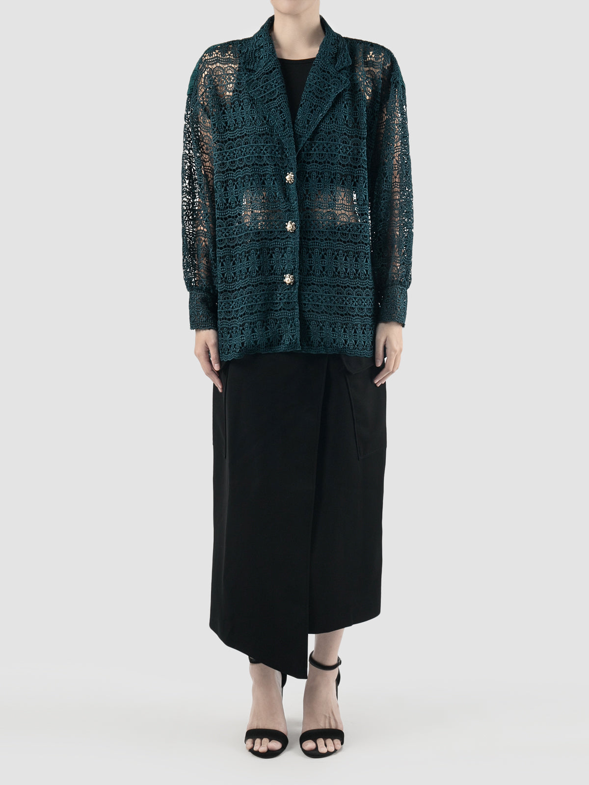 Dark green Reva embroidered lace jacket