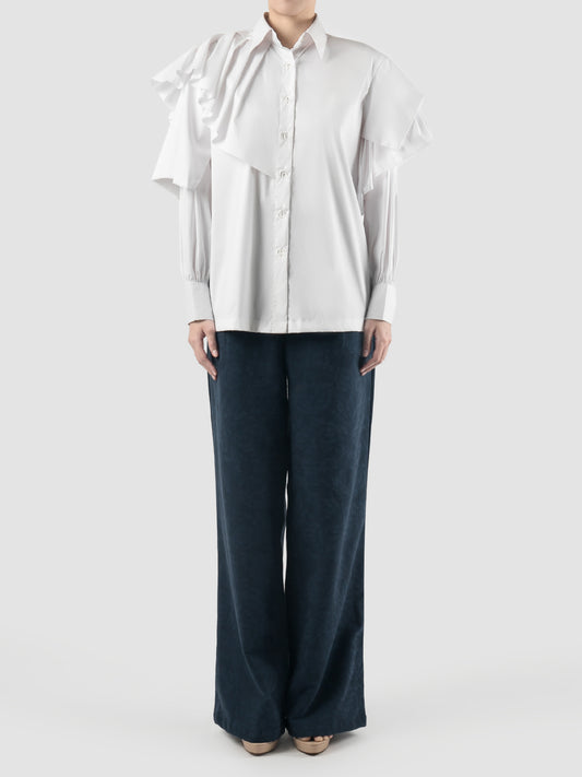 Wilada white long-sleeved ruffles shirt