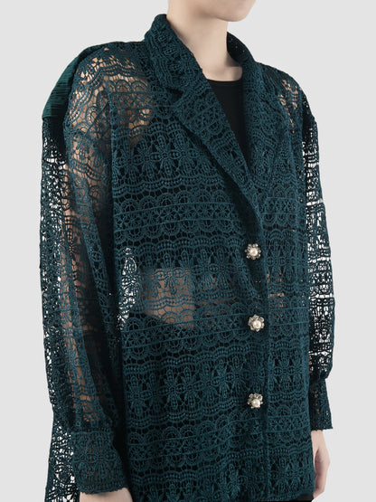 Dark green Reva embroidered lace jacket
