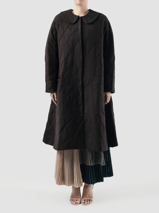 Dark burgundy Kavita quilted wool long coat