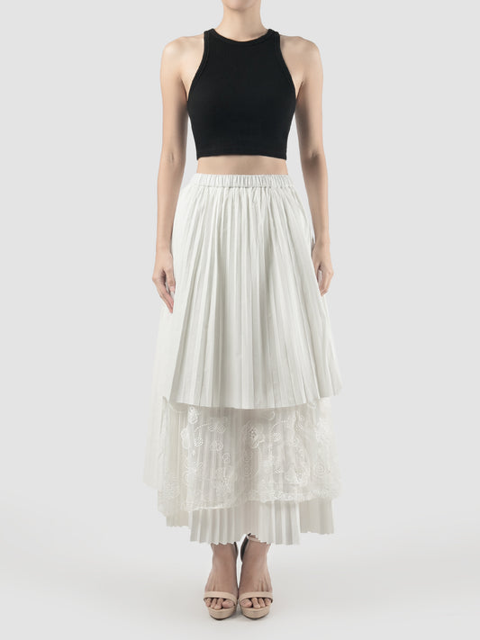 White Yuraa pleated tiered skirt