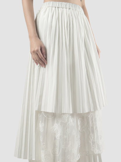 White Yuraa pleated tiered skirt