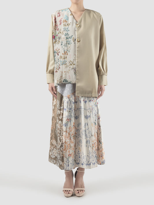 Tulipe meadow cream asymmetrical outer with multicolor prints