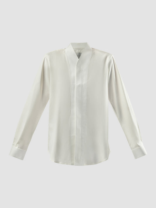 Collarless Long Sleeve Shirt Part 5 In White