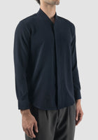 Navy Part 5 collarless long-sleeved shirt