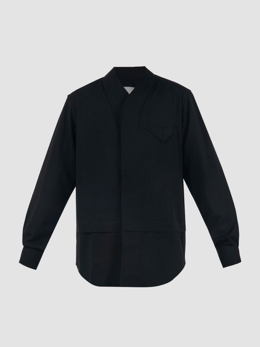 Black Part 5 collarless long-sleeved pleated shirt
