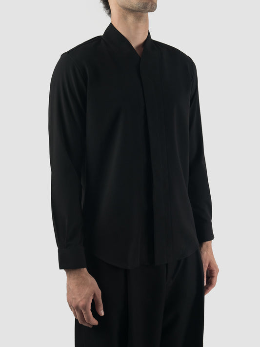 Collarless Part 5 Long Sleeve Shirt In Black