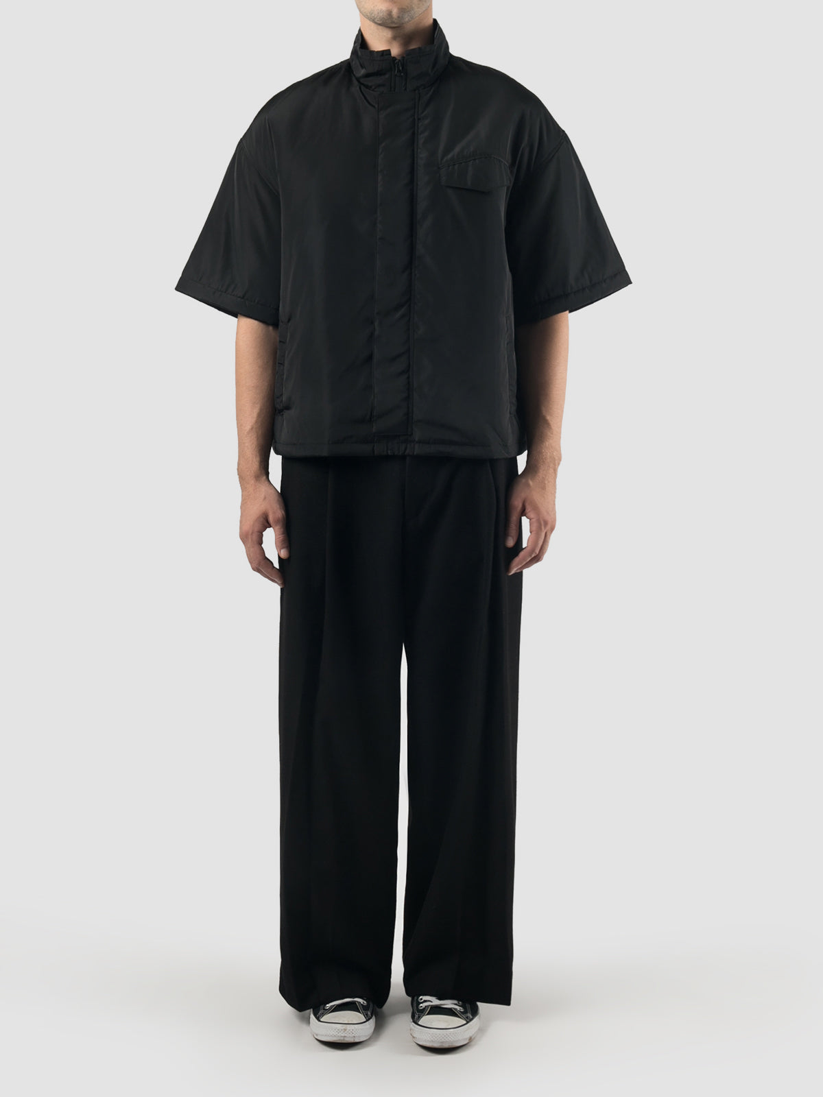 Black Nylon-Parachute Layered Shirt