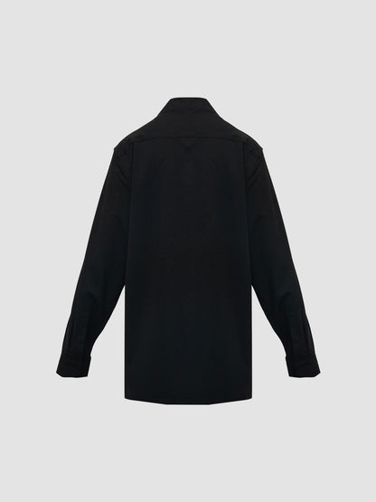 Black Collarless Double Placket Long Sleeve Shirt