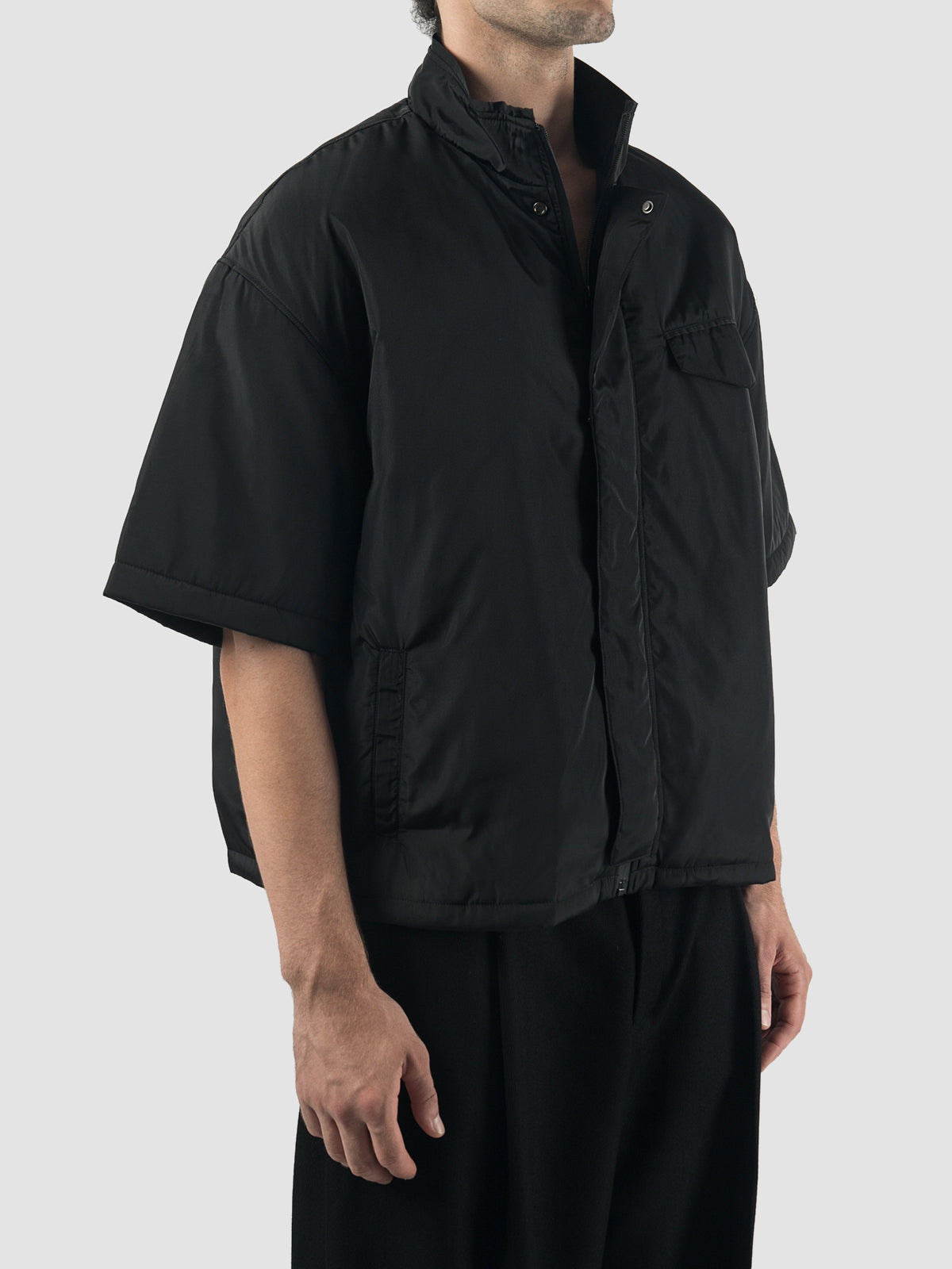 Black Nylon-Parachute Layered Shirt