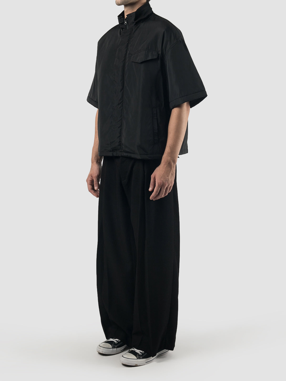 Black Nylon-Parachute Layered Shirt