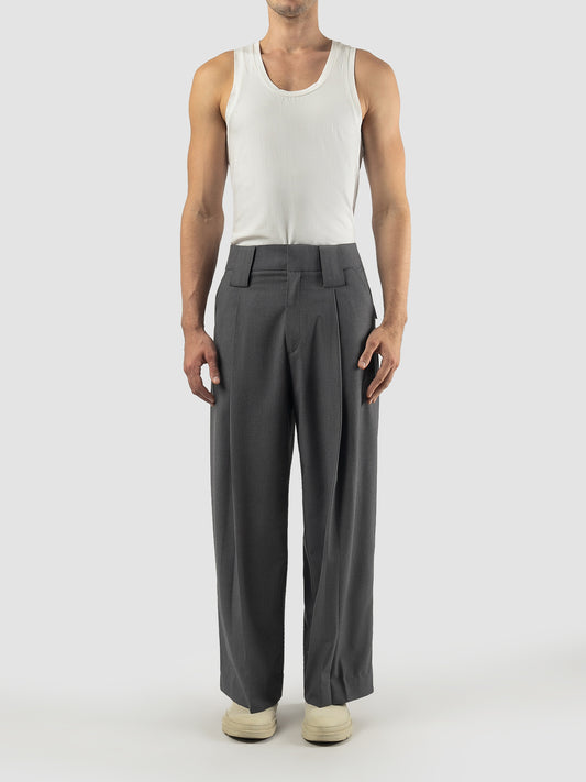 Dark grey wide leg pleated trousers