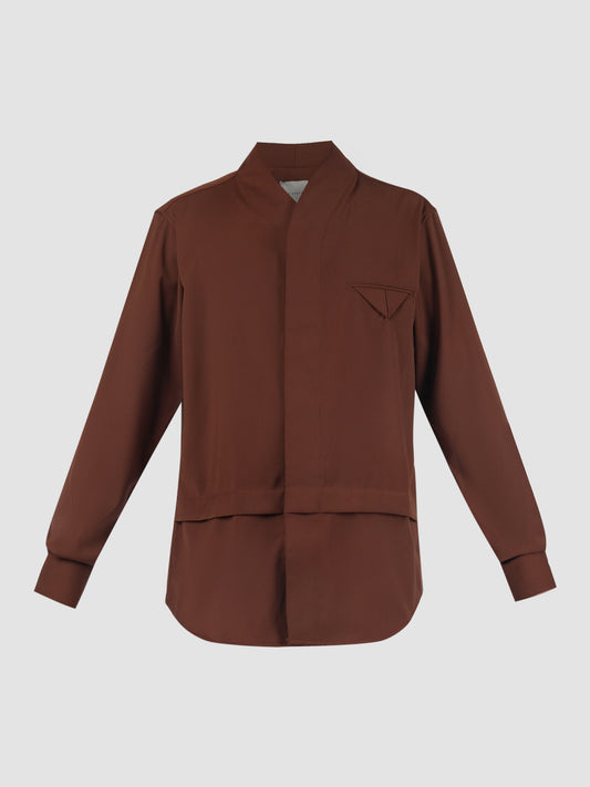 Terracotta Part 5 collarless long-sleeved pleated shirt