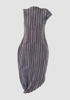 Navy pleated taffeta asymmetrical cocoon dress