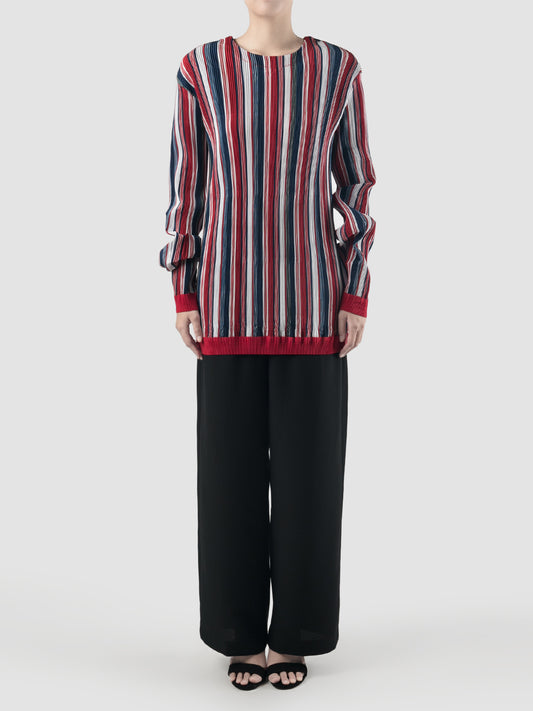 Red pleated stripe taffeta pullover