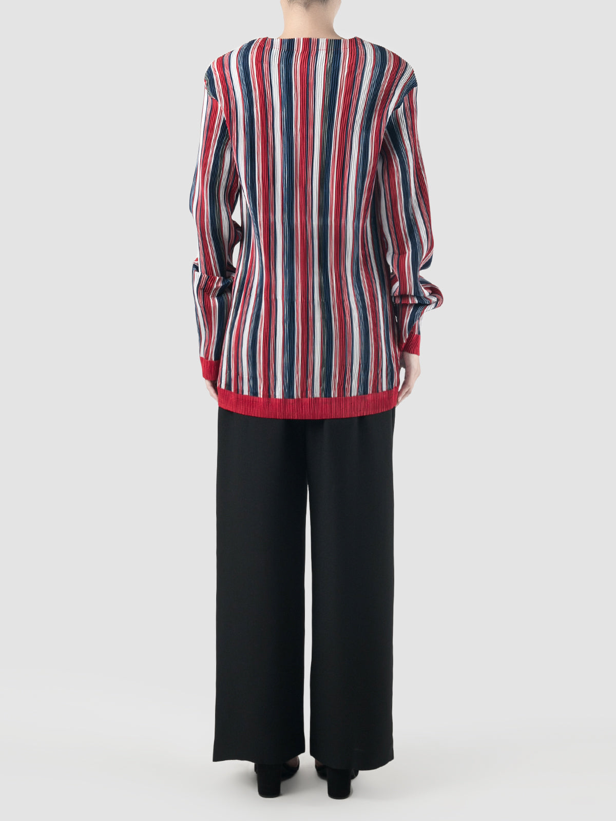 Red pleated stripe taffeta pullover