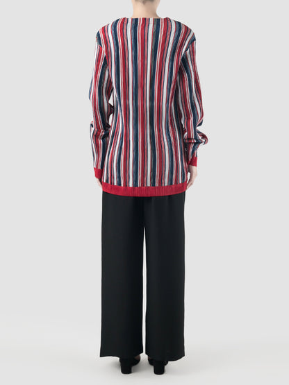 Red pleated stripe taffeta pullover