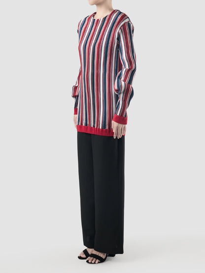 Red pleated stripe taffeta pullover